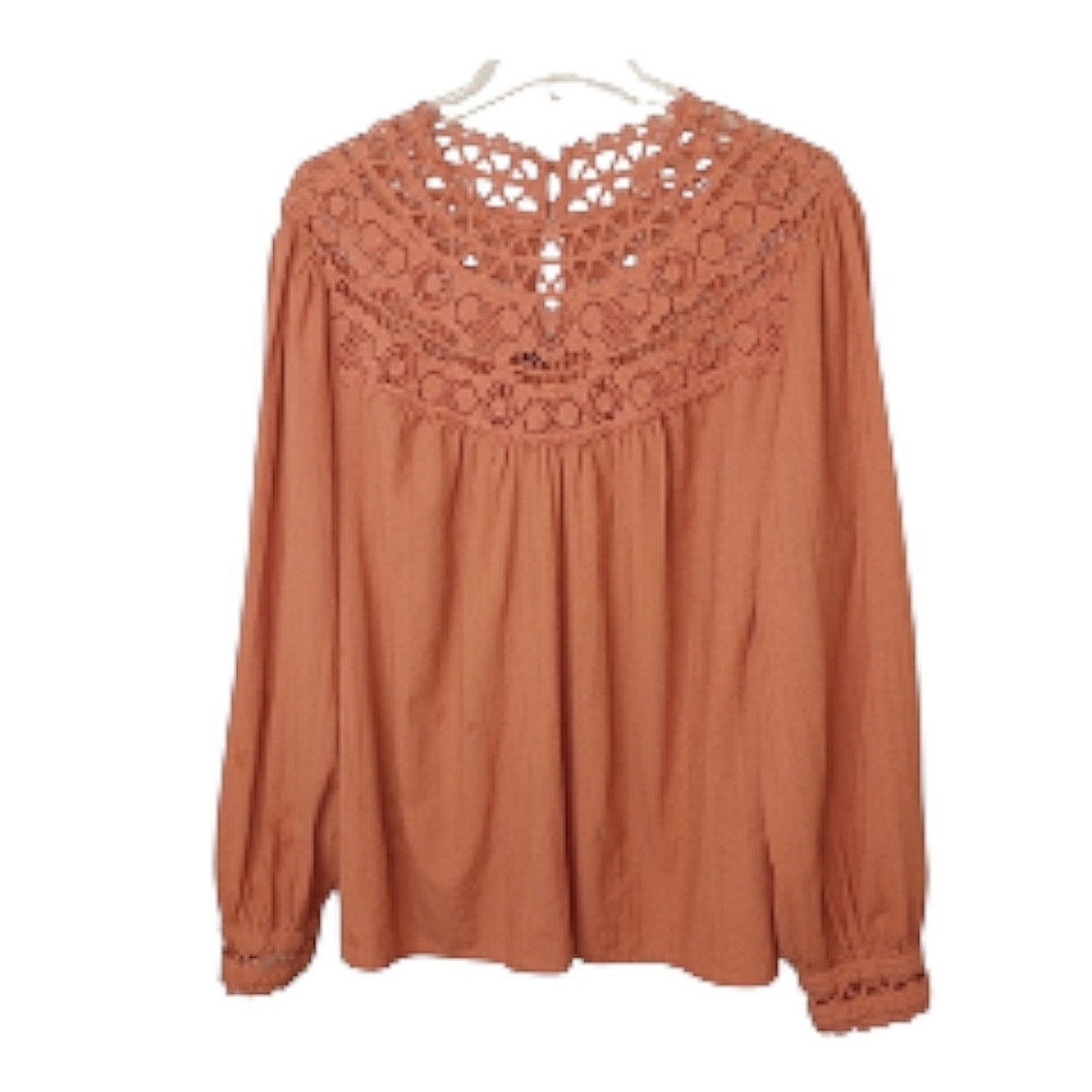 Torrid Cotton Lace Crochet Lace Trim Yoke Peasant Blouse Top Plus Sz 2X